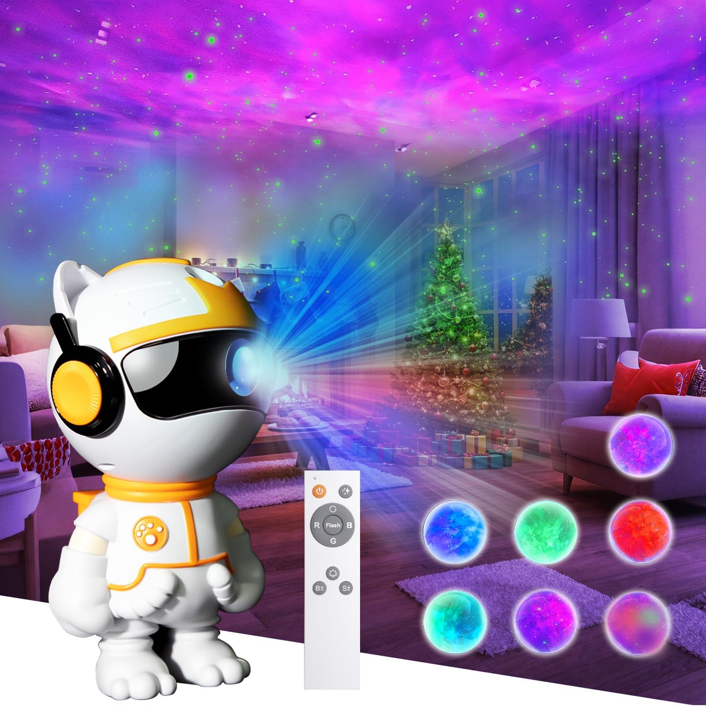 Galaxy Projector for Bedroom, Robot Cat Night Light with Remote Control, Adjustable Star Projector for Kids & Adults, Christmas Birthday Gift, Home Decor, Aesthetic Ceiling Light (White)