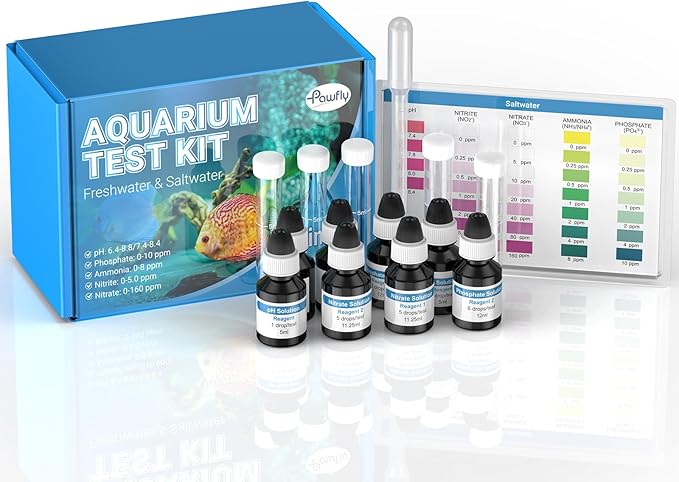 Pawfly 5 in 1 Aquarium Water Master Test Kit, Aquarium Water Test Kit Fish Tank Water Testing Kit for pH Nitrite Nitrate A...