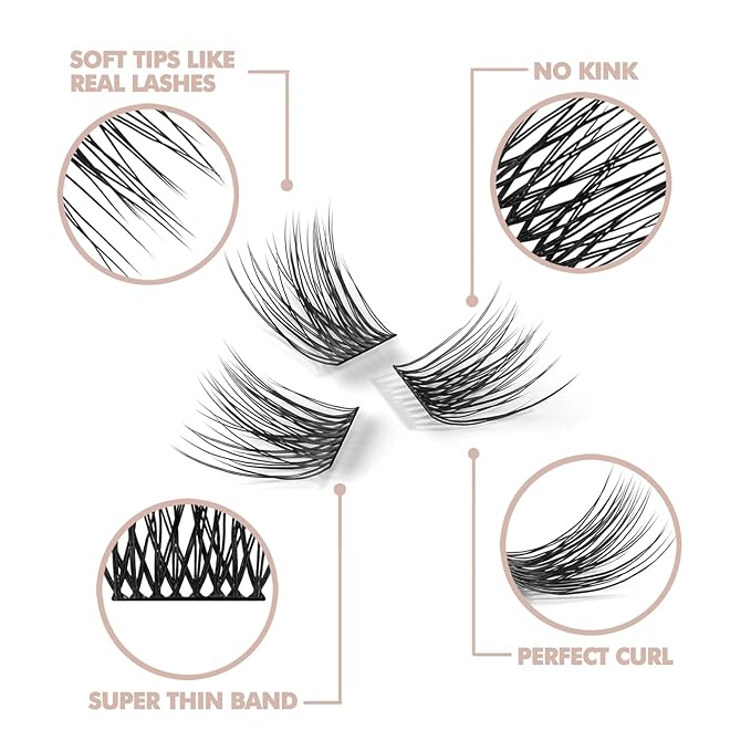 DIY Eyelash Extension, 3D Effect Glue Bonded Band Individual Lash 12 Clusters Volume Lashes Set, Home Eyelash Extension, C curl Lashes Pack (14MM)