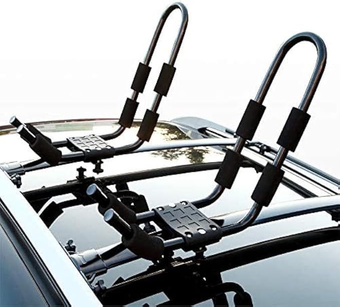 LT Sport Kayak Rack Canoe Carrier Paddle Board Surfboard Heavy-Duty J-Bar Roof Top Mount on Car Sedan SUV Truck Van Cross ...