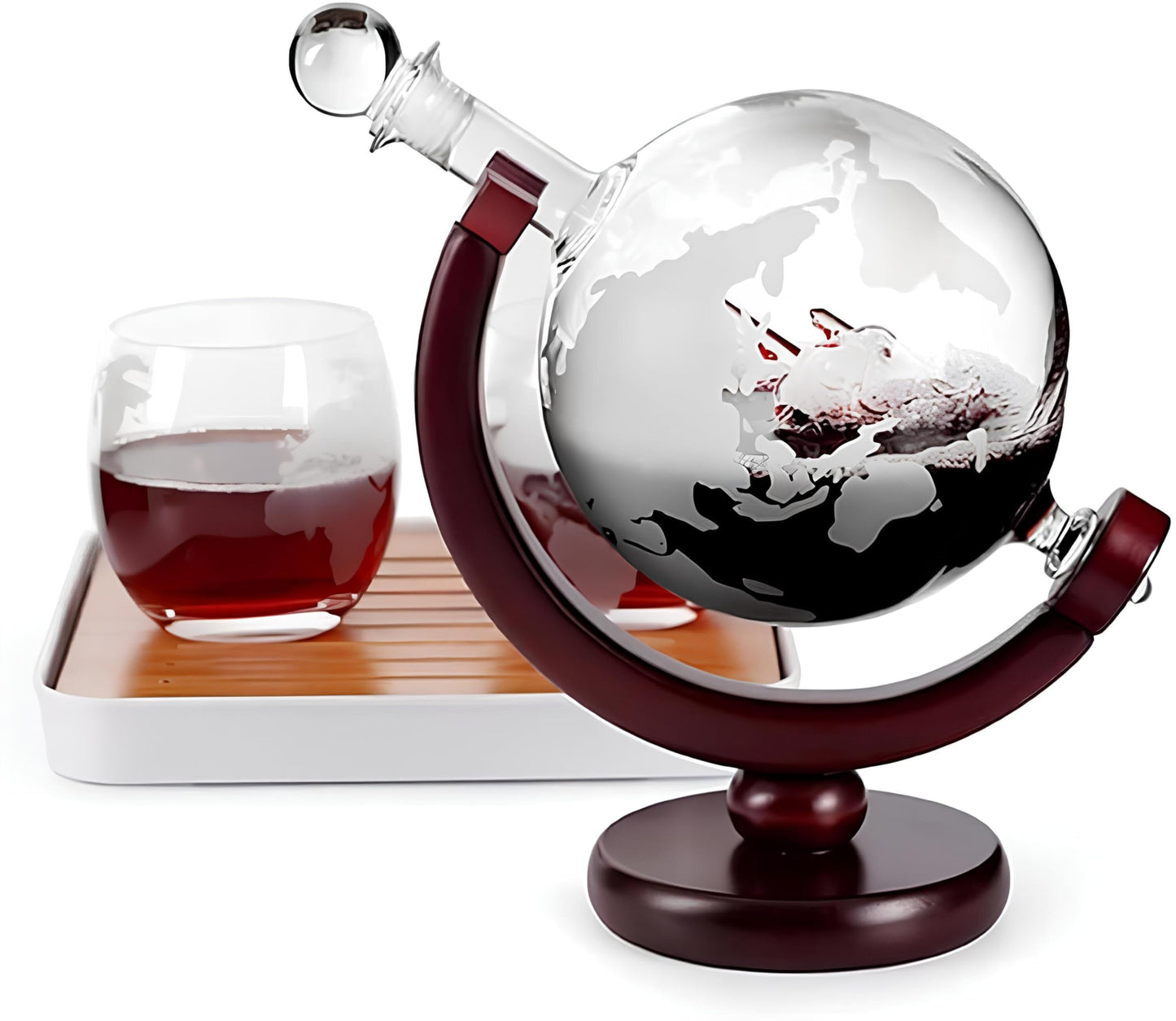 FWTBOOM Whiskey Globe Decanter Set, with 2 Etched Whiskey Glasses, 4 Ice Cubes, Tong & Funnel, Decanter for Liquor, Bourbon, Scotch, Whisky Gifts for Men Husband Boyfriend Dad, 1000ML