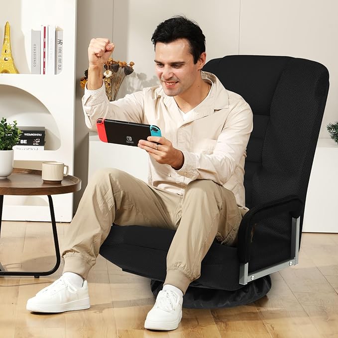 ACIPENSER Swivel Gaming Chair Multipurpose 2PACK Floor Gaming Chair for Playing Video Games, TV, Reading w/Armrest Lumbar Support & 6 Adjustable Postion Backrest for Adults & Kids, Black