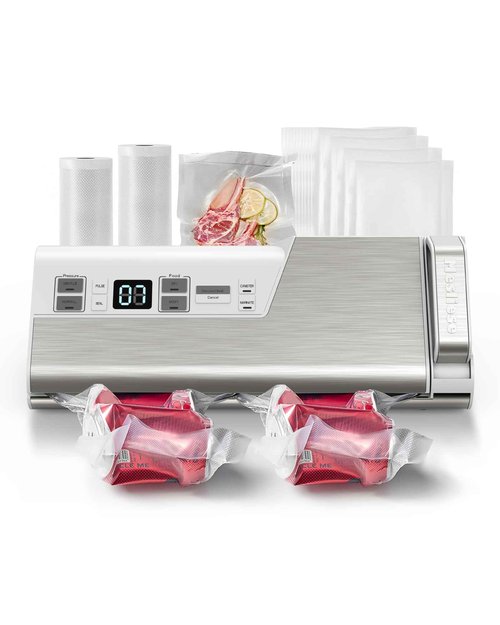 Mesliese Vacuum Sealer Machine, 95kPa 140W Double Seal Powerful Food Sealer, One Hand Operation Food Storage with Build-in Cutter & Roll Storage, ETL Tested (White)