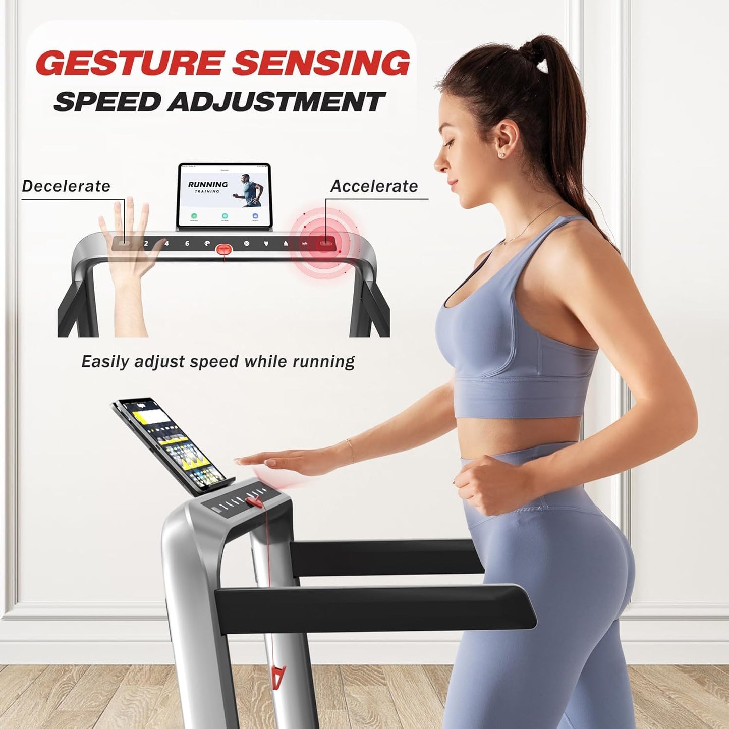 Treadmill for Home, Walking Pad Treadmill with Incline, 2-in-1 Portable Walking Pad with Handle Bar, 330LBS Weight Capacity 2.5HP Folding Treadmills with Gesture Sensing (Silver)