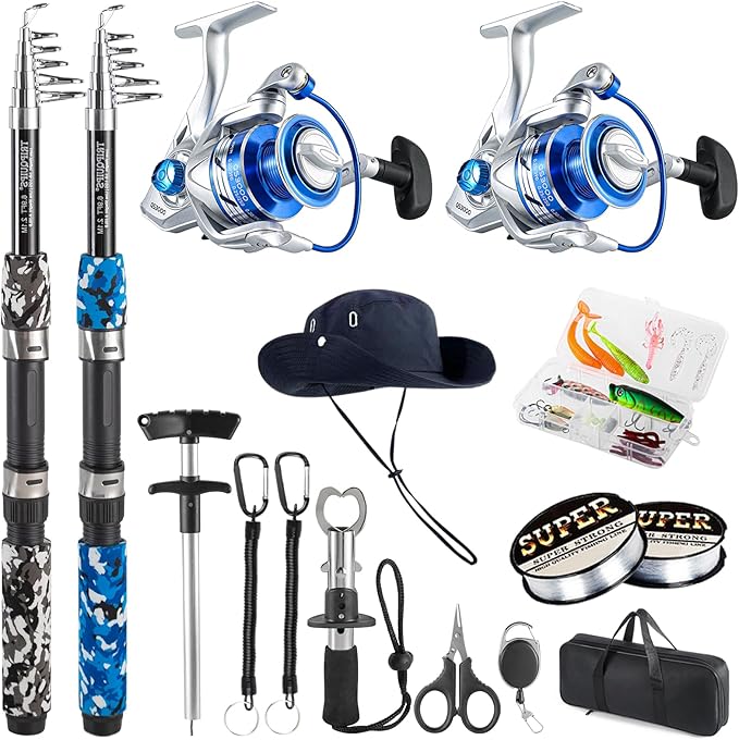 Tripquips Fishing Pole Combo, 6.9ft Telescopic Rods Set, Collapsible Fishing Rods 2PCS Spinning Reel Set with Carrier Bag ...
