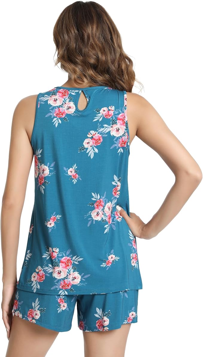 NACHILA Pajamas for Women-Viscose from Bamboo, Ribbed Racerback Tank Top Sexy Split Shorts Pajama Sets Cooling Sleep Cami Pjs