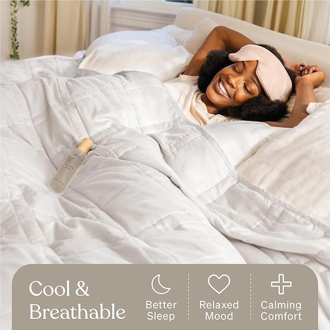 Baloo Weighted Blanket for Adults 20 lb (Pebble White, 80"x87") | Cool & 100% Cotton | Machine Washable & Dryer Safe | Glass Microbead Fill