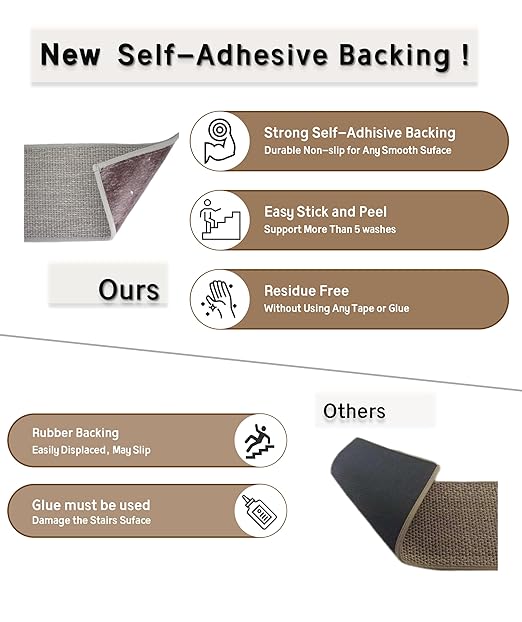 Natural Linen Stair Treads for Wooden Steps, 4 Pcs 8" x 30",Non Slip Stair Runner, Peel and Stick Carpet Indoor for Kids Elders and Pets (4, Grey, 8" x 30")