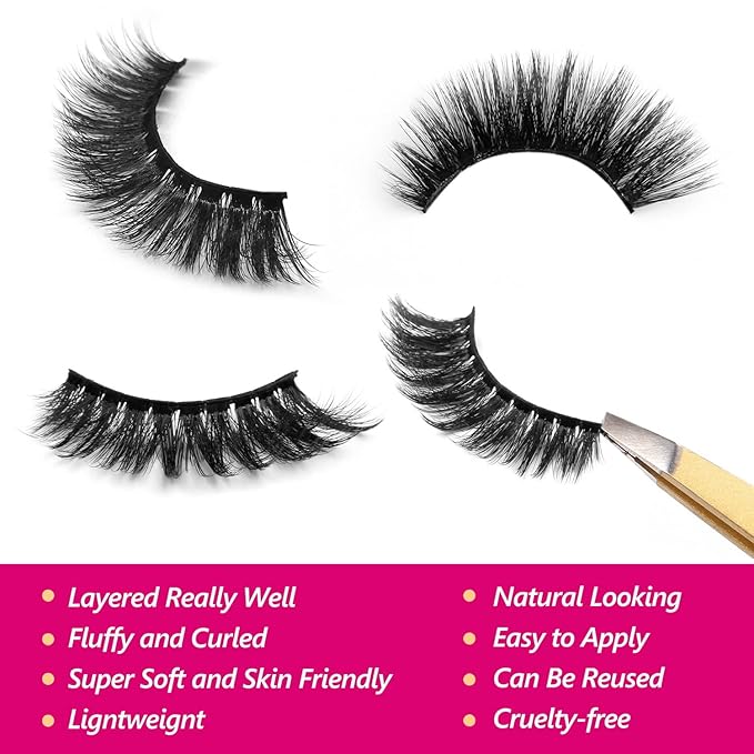 Eliace False Eyelashes 15 Pairs Lashes Natural look Cat Eye Lashes Wispy, 3D Mink lashes Fluffy Long Thick, Fake Eyelashes Cross Wispy Volume Lash Soft Reusable Dramatic, Sierra Style
