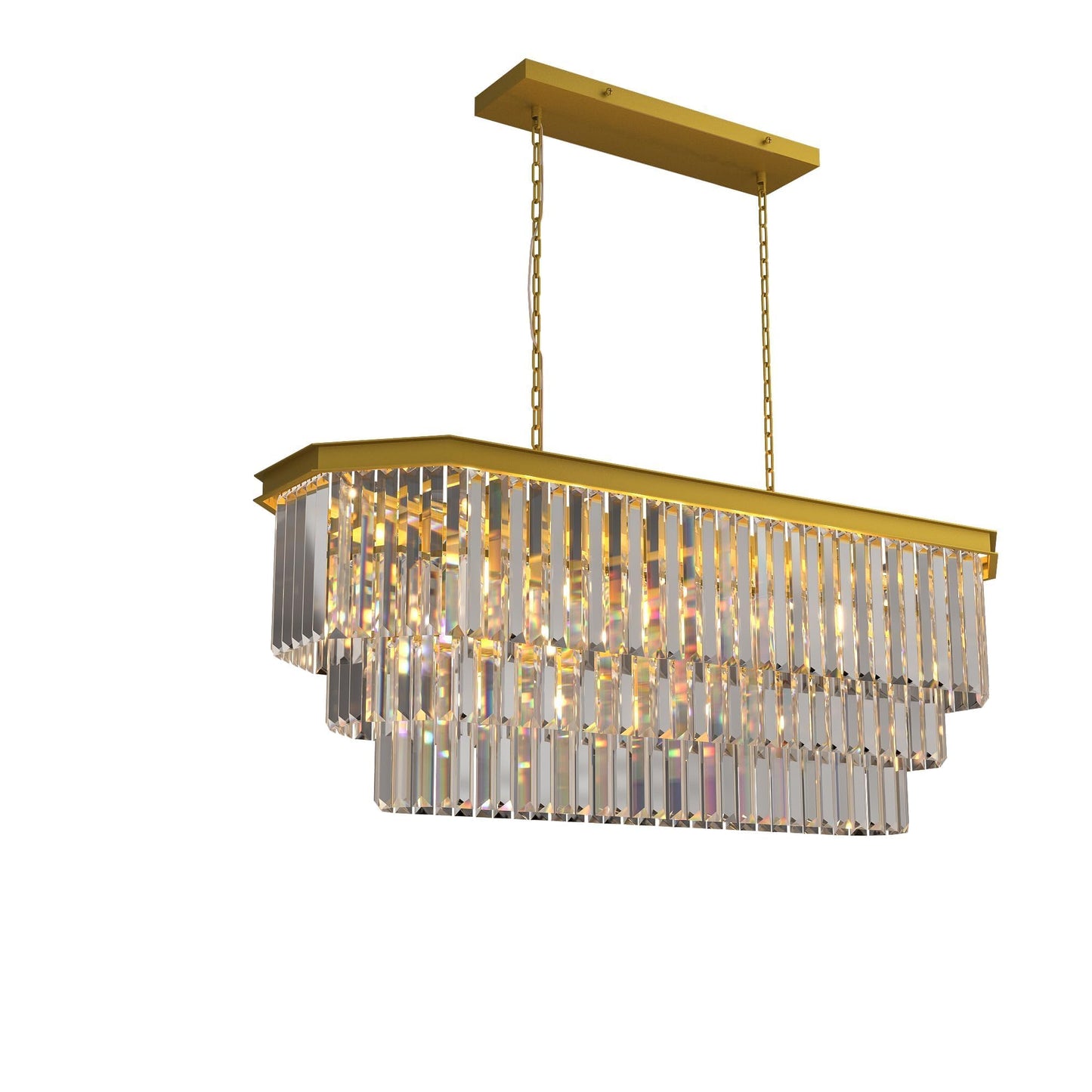 GMlixin Crystal Chandelier, 13-Light 3 Tiers Rectangle Contemporary Pendant, Adjustable Hanging Metal Ceiling Lighting Fixture, Modern Chandeliers for Bedroom,Hallway,Kitchen, L39-inch Gold