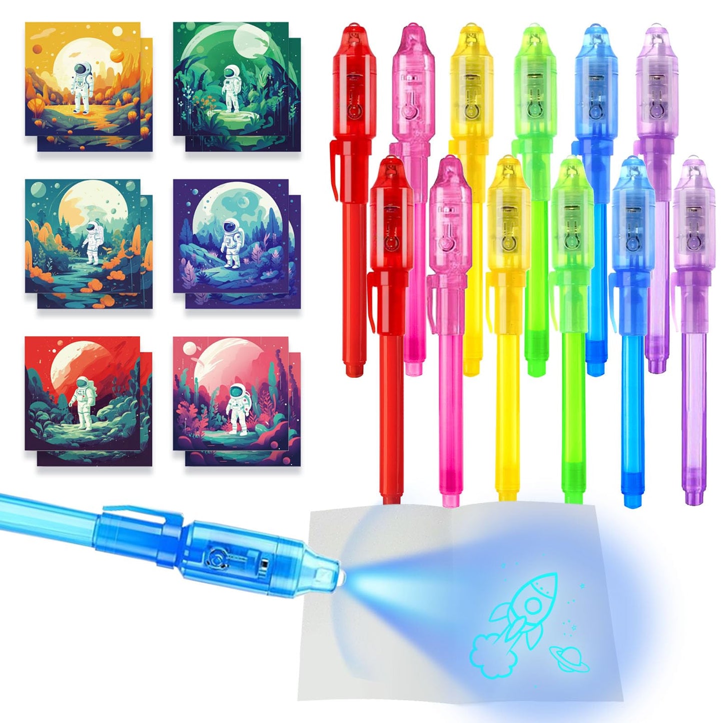 EODVICS Invisible Ink Pens 12 Pack with Notebook and UV Pen Light, Party Favors for Kids 8-12, Christmas Stocking Stuffers, Thanksgiving Halloween Goodie Bag Gifts