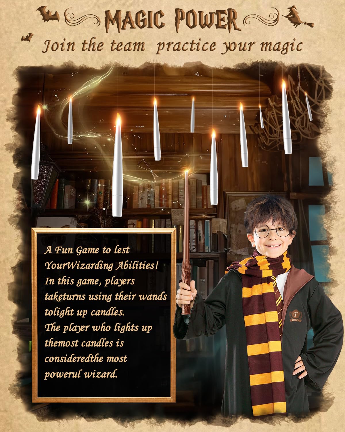 TLPUHU 24 Pack Floating Candles with Wand Remote -Christmas Hanging Candle,Magic Flameless Taper Candles Floating Lights Gifts for Halloween Decorations Wedding Birthday Party Decor