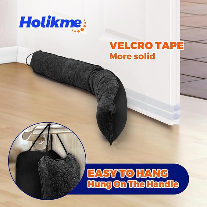 Holikme Weighted Door Draft Stopper 32 inch, Heavy Duty Under Door Draft Blocker Bottom Door Seal Noise and Air, Door Guard Saving Energy, Black