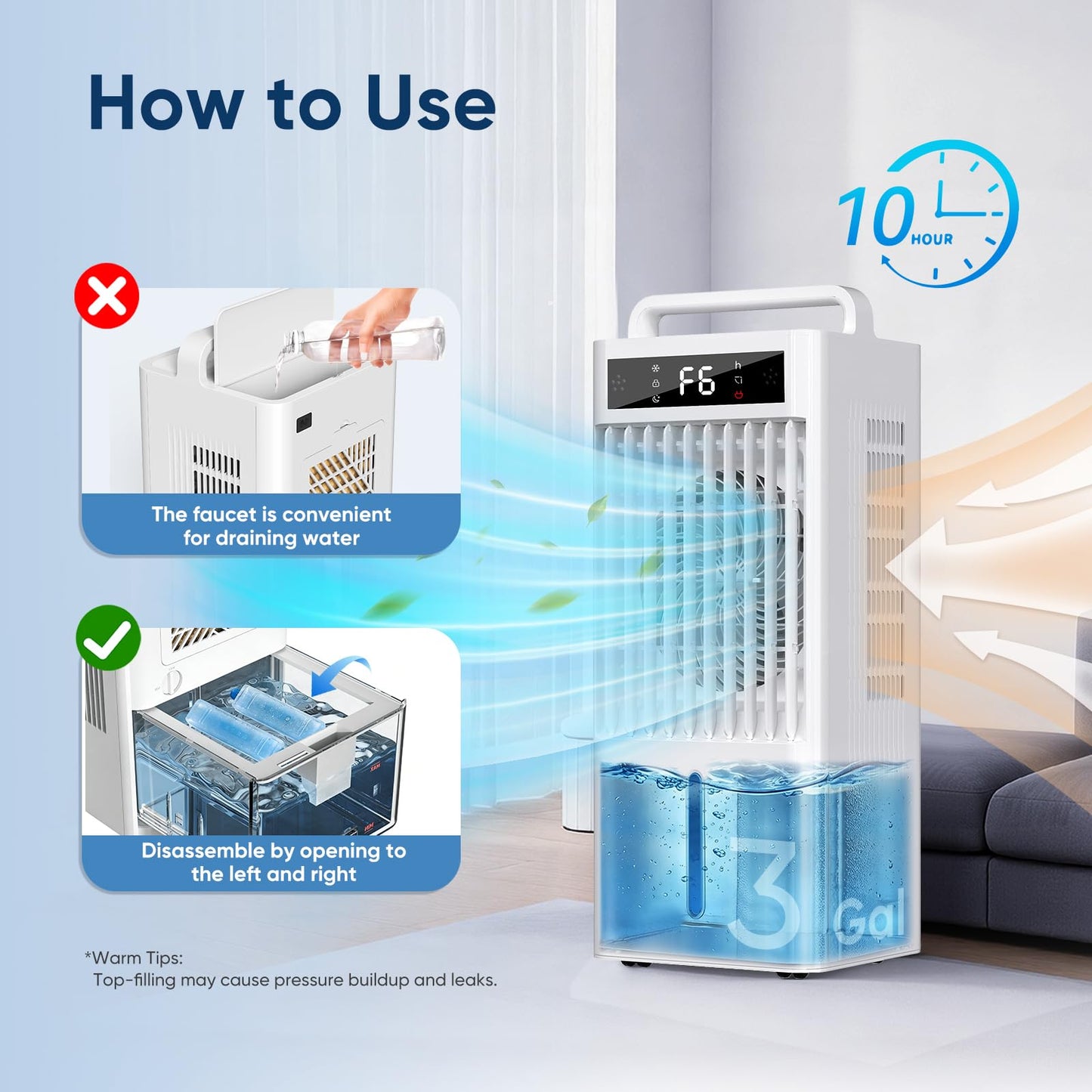 Ashihoti Official Portable Air Conditioners, 4-IN-1 Swamp Cooler, Evaporative Air Cooler, 6 Speeds & 3 Modes, 3-Gal Water Tank for Cooling, 15-20 FT/S Remote Control, Portable Air Cooler for Indoors