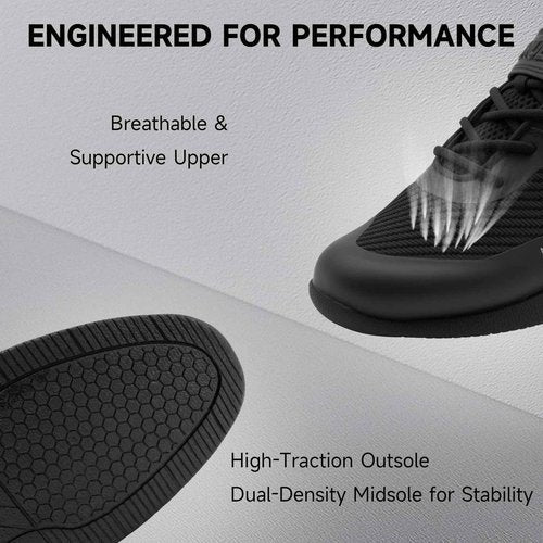 MANUEKLEAR Strong Anti-Slip Deadlift Lifting Squat Shoes for Men, Professional Training Weightlifting Shoes for Men and Women with Rubber Non-Slip Sole Obsidian Black