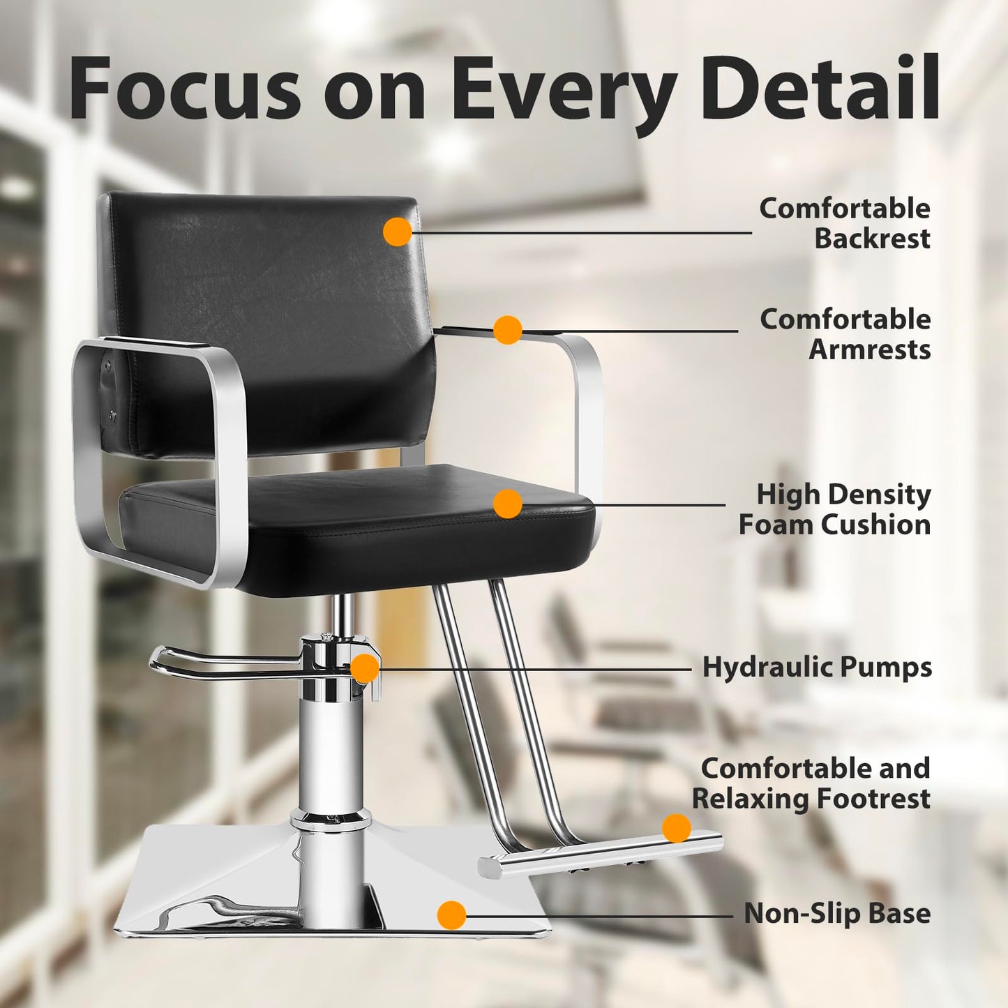 WINEDYOUNG Salon Chairs for Hair Stylist Chair Hydraulic Pump Hair Salon Chair 360 Degree Rotating Barber Chair, Spa Beauty Equipment for Hair Stylists, Tattoo Artists, Cosmetologists (Silvery)