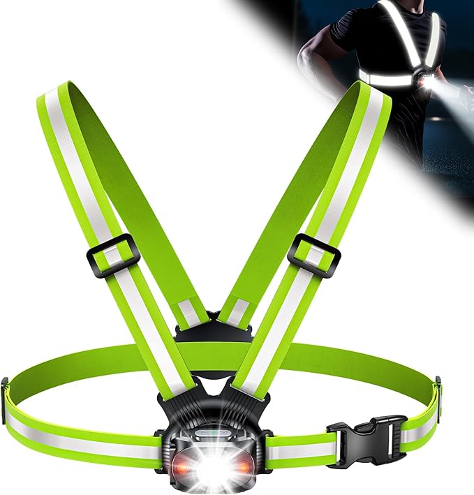 ISEYOU Running Lights for Runners, 500 Lumens Running Light with 45° Adjustable Tilt, 360° Reflective Vest & IPX4 Waterpro...
