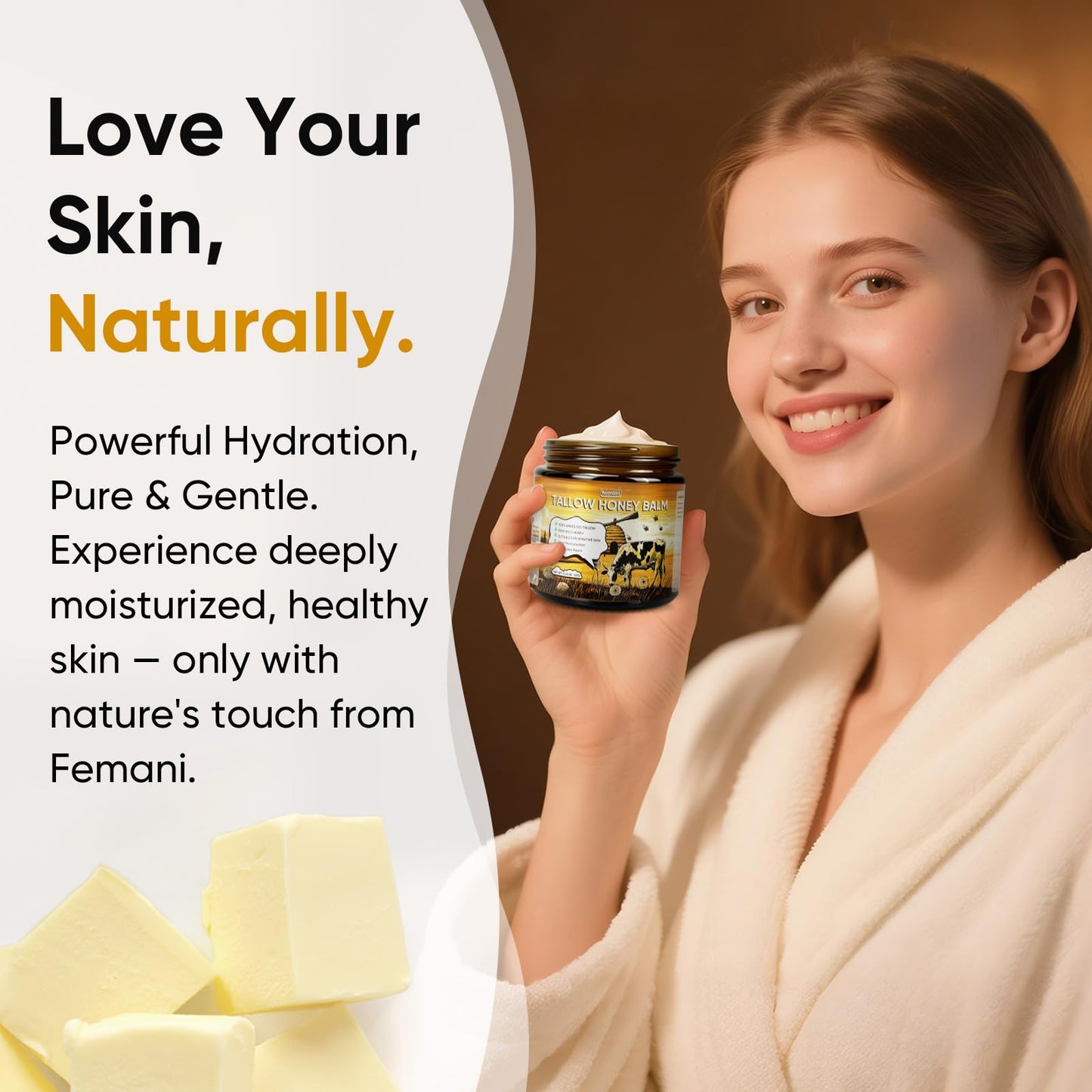 Beef Tallow for Face & Body - 4 Oz Organic Grass-Fed Beef Tallow Balm with Raw Honey Blend - Moisturizing Cream for Soft, Smooth