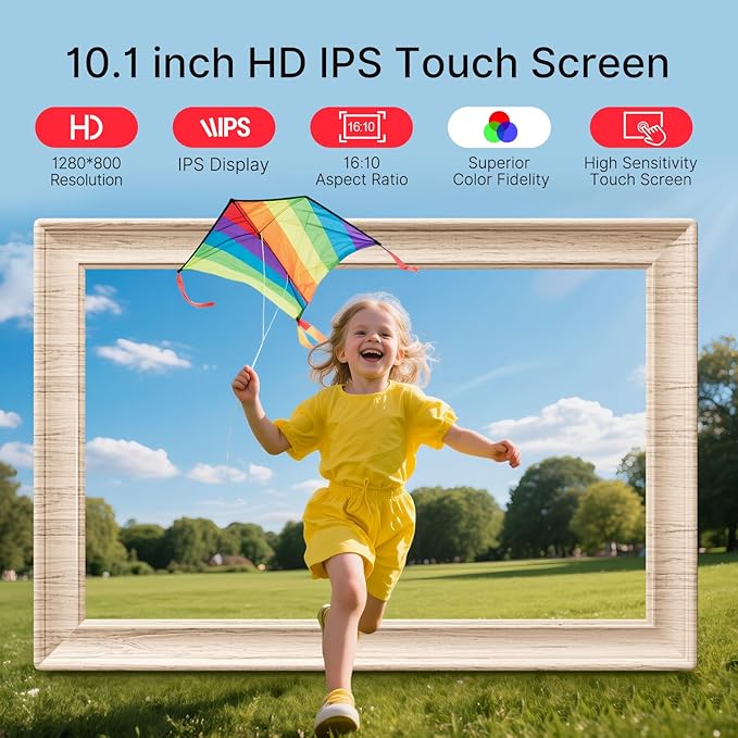 Frameo 10.1 Inch WiFi Digital Picture Frame, 1280x800 HD IPS Touch Screen Photo Frame Electronic, 32GB Storage, Auto-Rotate, Wall Mounted, Share Photos/Videos Instantly from Anywhere - White