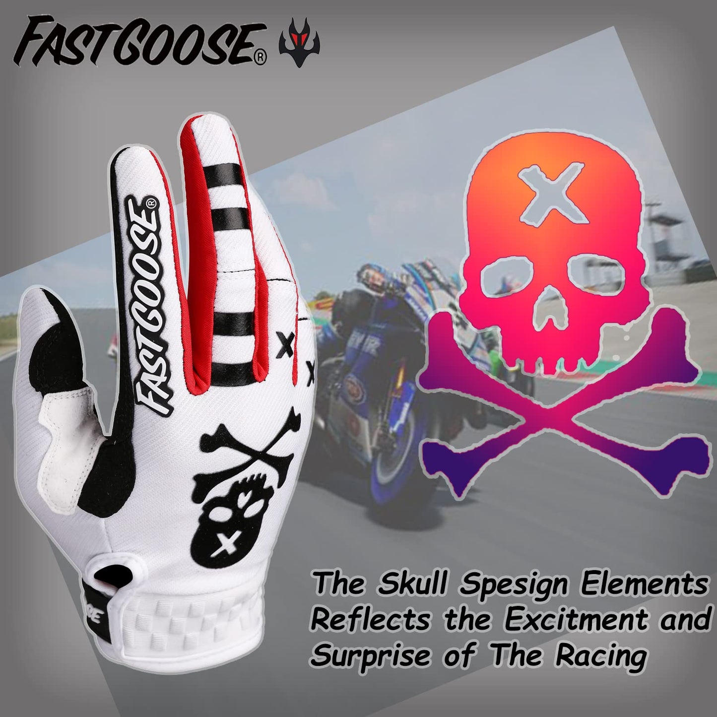 FASTGOOSE Dirt Bike Motorcycle Gloves - Motocross Motorbike Riding ATV MX MTB Off Road Racing Sports Cycling (White, Large)