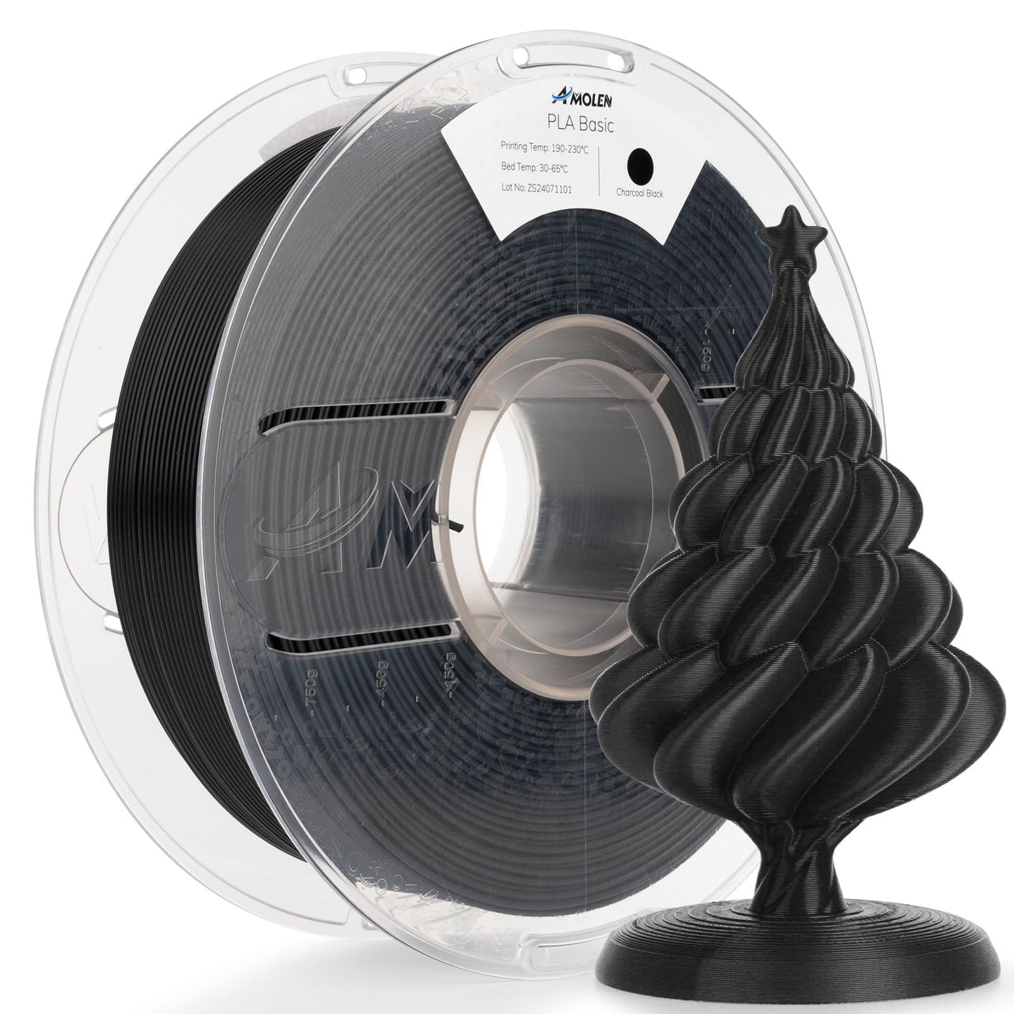 AMOLEN 3D Printer Filament PLA, True High Speed 600mm/s 1.75mm PLA Filament Charcoal Black PLA, 1KG/2.2lb, Dimensional Accuracy