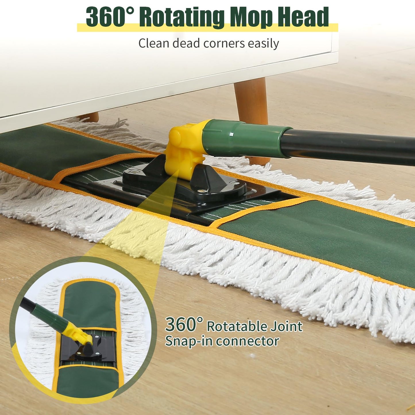 36" Commercial Dust Mop for Floor Cleaning with Replacement Mop Pads, Heavy Duty Industrial Large Floor Wet Dry Mop for Cleaning Office Garage Hardwood Warehouse Factory Mall