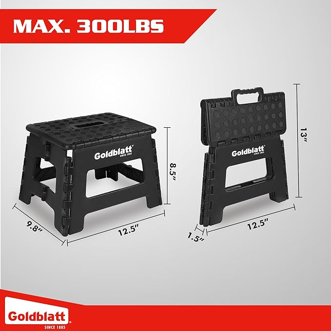 Goldblatt 8.5" Folding Step Stool 2-Pack for Adults and Kids, Heavy-Duty Plastic Portable Foldable Stool with Non-Slip Top and Anti-Skid Feet, 300 lbs Capacity, Kitchen & Bathroom, Black