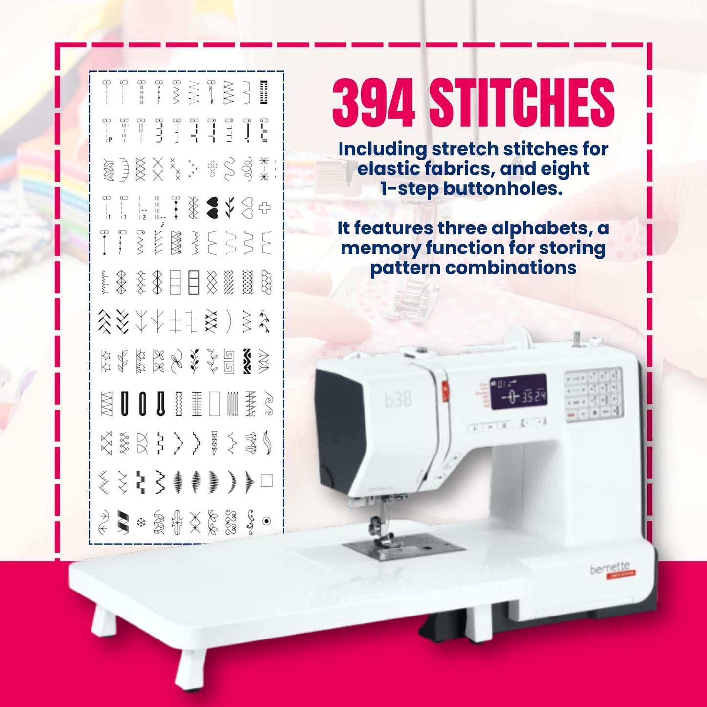 Bernette B38 Computerized Sewing Machine for Quilting & Embroidery with Free Tote Bag – Heavy-Duty, Portable with LCD Display for Seamless Stitching & Creative Sewing Projects