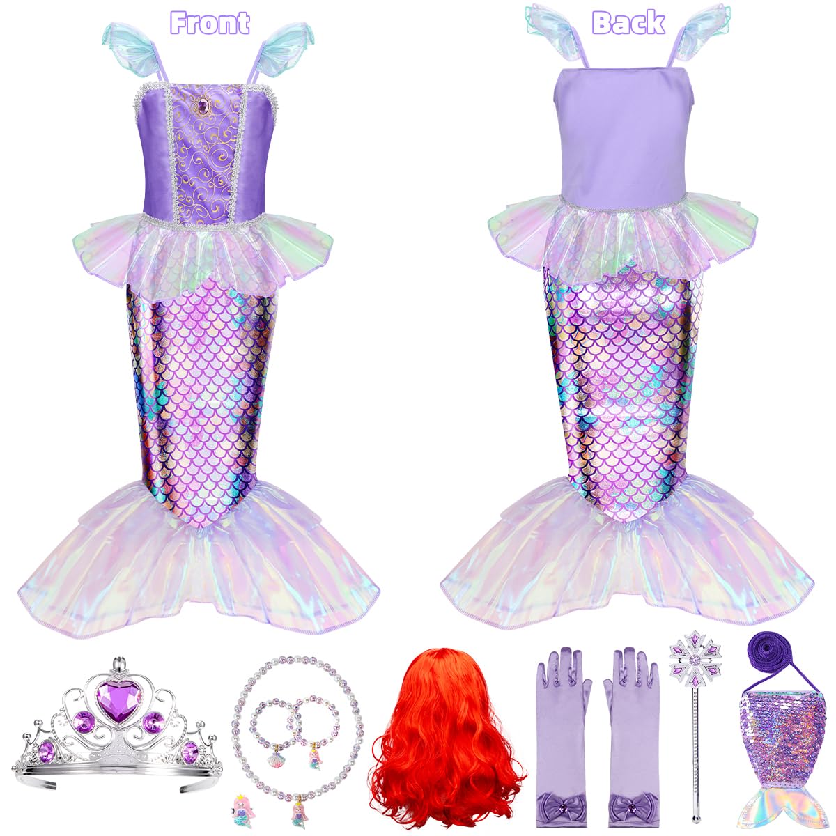 Meland Princess Dress Up for Girls - Mermaid Dress Costumes for Girls with Wig, Girl Mermaid Toys Birthday Gift for Girl 3-8