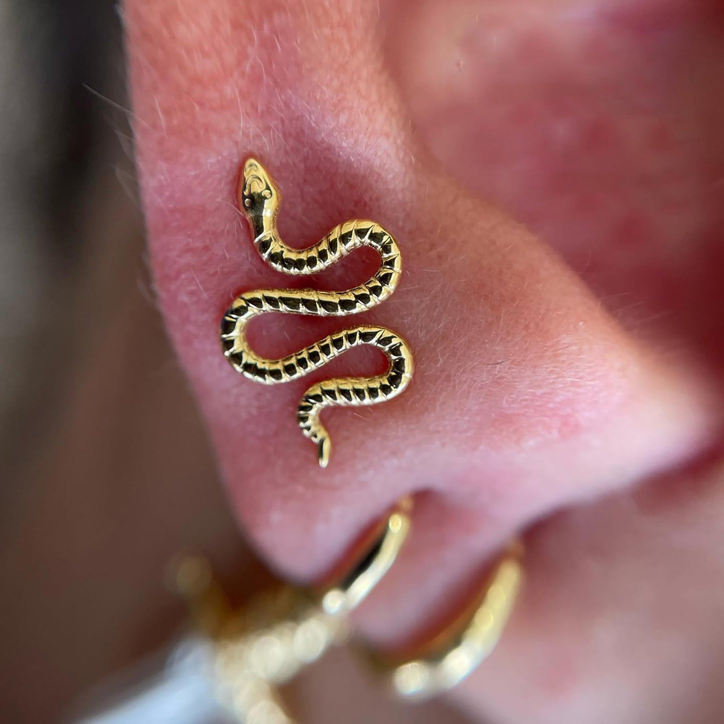 FINE4U 16G Snake Piercing Jewelry for Flat, Helix - ASTM F136 Titanium Hypoallergenic Cartilage Earring, Internally Threaded Nic