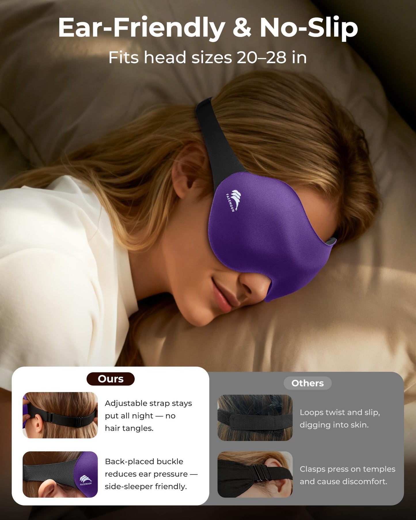 Sleep Mask for Side Sleepers: Lash Extensions 3D Contoured Eye Mask – Airplane Travel Essential, Zero-Pressure Light Blackout Eye Mask for Women – Soft Night Blindfold for Long Flights (Purple)