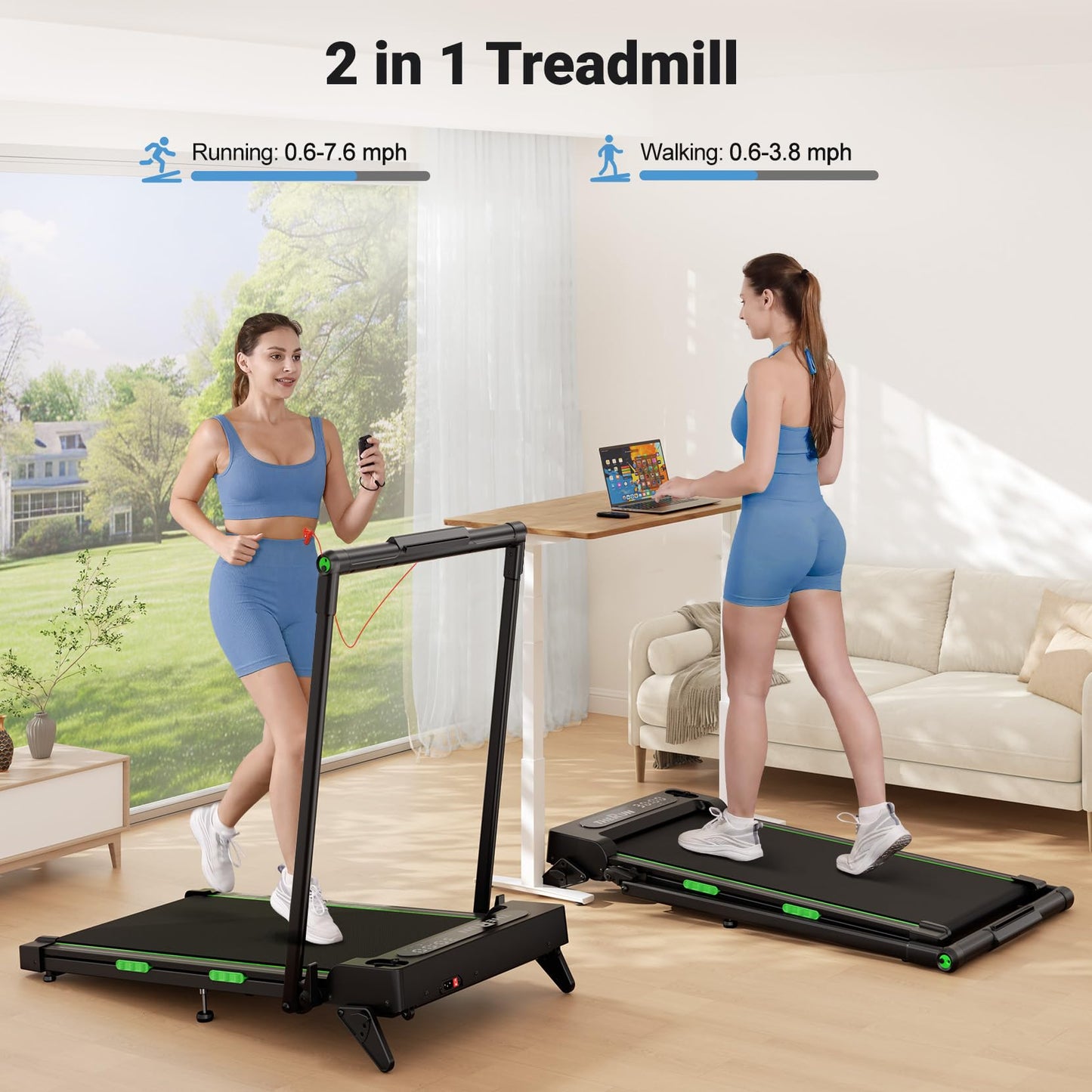 THERUN Walking Pad, 2 in 1 Foldable Treadmills for Home, 2.5HP Under Desk with Handle Bar, 16" Widened Running Belt, with Remote Control & LED Touch Screen