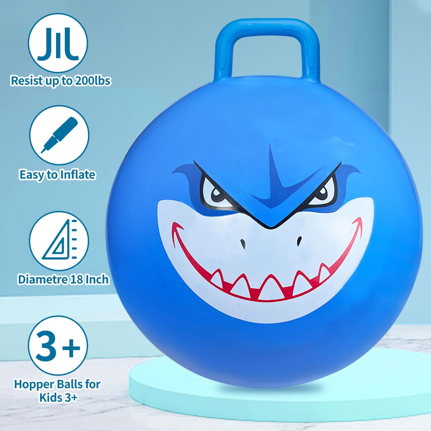 Bounce Balls with Handles for Kids, 3 Pack Hopper Ball for Kids 3-6, Hippity Hop Balls 18 Inch with Air Pump, Jumping Bouncing Ball Ride On Toys for Sports Games Balance Exercise Indoor Outdoor Fun