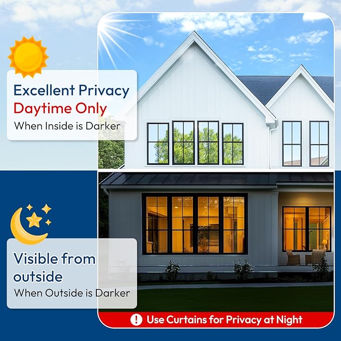 rabbitgoo One Way Window Privacy Film Tint with 3 Tools for Home, Sun Heat UV Blocking Control Reflective Adhesive Mirror Tint See Out Not in Office Door Covering, Silver, 17.5 x 78.7 inches