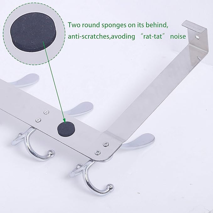 WEBI Over The Door Hook Door Hanger Hook Rack with 5 Tri Hooks for Hanging Coats, Over Door Towel Rack Door Coat Towel Hanger Over Door Coat Rack,Silver,2 Packs