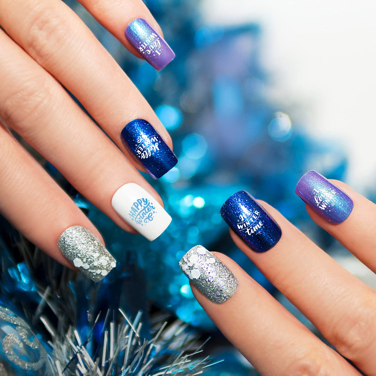 Whaline 6 Pieces Winter Nail Art Stamping Plates Kit Snowman Snowflake Pine Tree Sweater Image Stamp Templates Hello Winter Nail