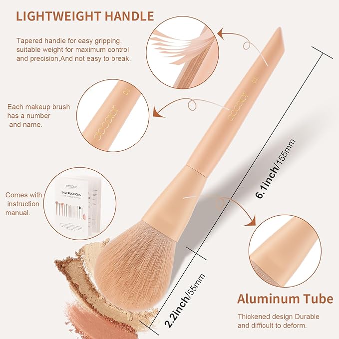Docolor Makeup Brushes 17 Pcs with Makeup Bag and Makeup Sponge and Brush Protector Morandi Makeup Brush Set Premium Synthetic hair makeup brush Wooden handle Gift Box