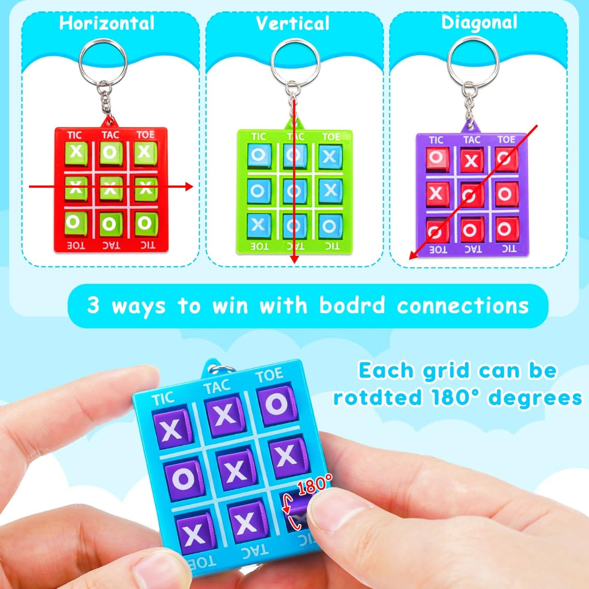 Party Favors for Kids 8-12 4-8 ,16 Pack Tic Tac Toe Game Keychain Fidget Bulk Back to School Student Gifts Classroom Treasure Box Toys Prizes Goodie Bag Stuffers Pinata Fillers Birthday Return Gifts
