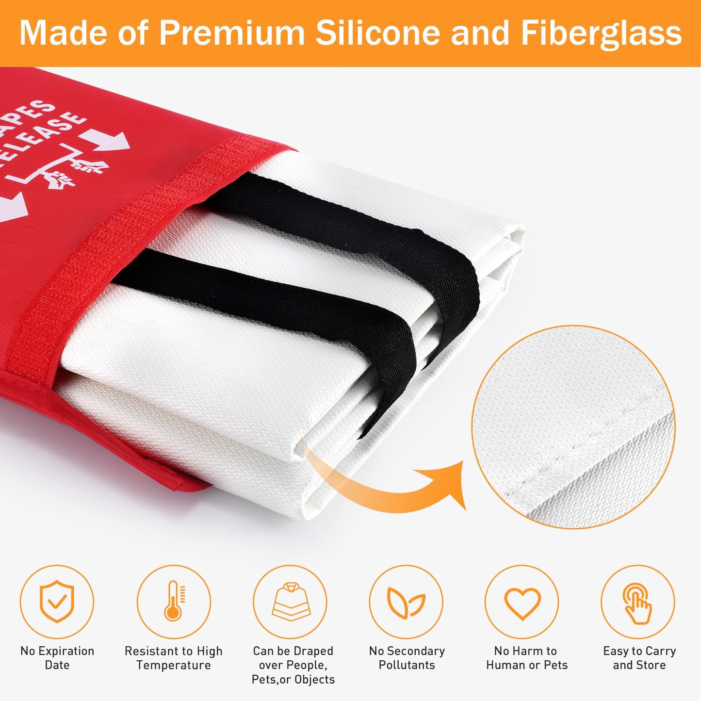 Mondoshop Silicone Fire Blanket for Home - 2Pack 40"x40" Emergency Fire Blankets for Kitchen, Fire Retardant Blankets for Car, Camping, Grill, Office, Warehouse, School, Picnic