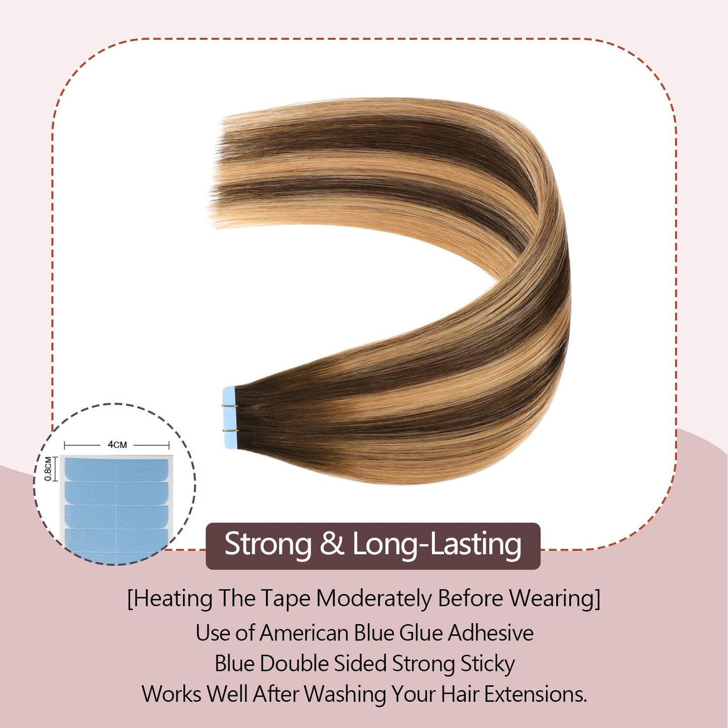 Sunya Tape in Hair Extensions Human Hair Balayage Chocolate Brown to Caramel Blonde 12 Inch 40g/pack 20pcs Straight Seamless Ski