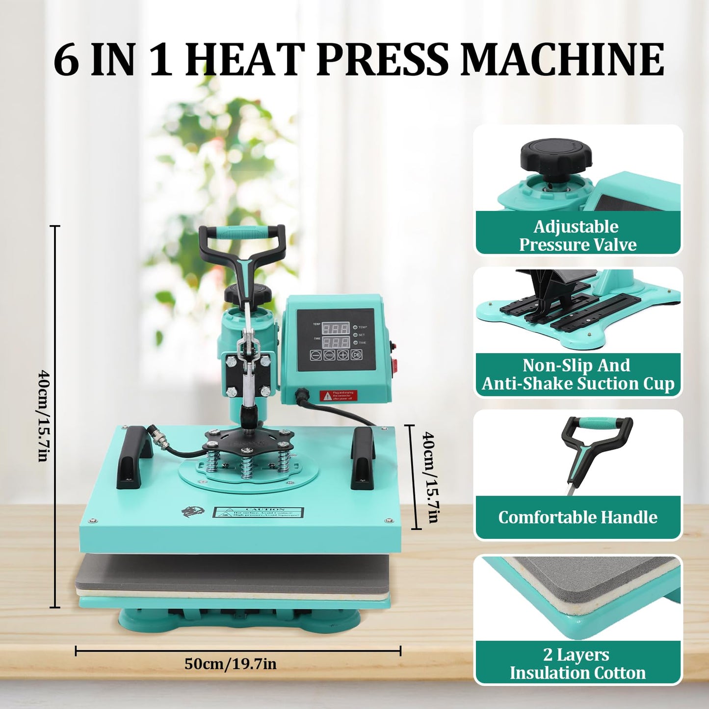 GarveeHome 6 in 1 Heat Press Machine, 15x15 inch Sublimation Heat Press, 360° Swing Away Digital Heat Transfer Multifunction Heat Transfer Sublimation Combo for T-Shirt, Cap, Mug, Plate, Pillow, Bag
