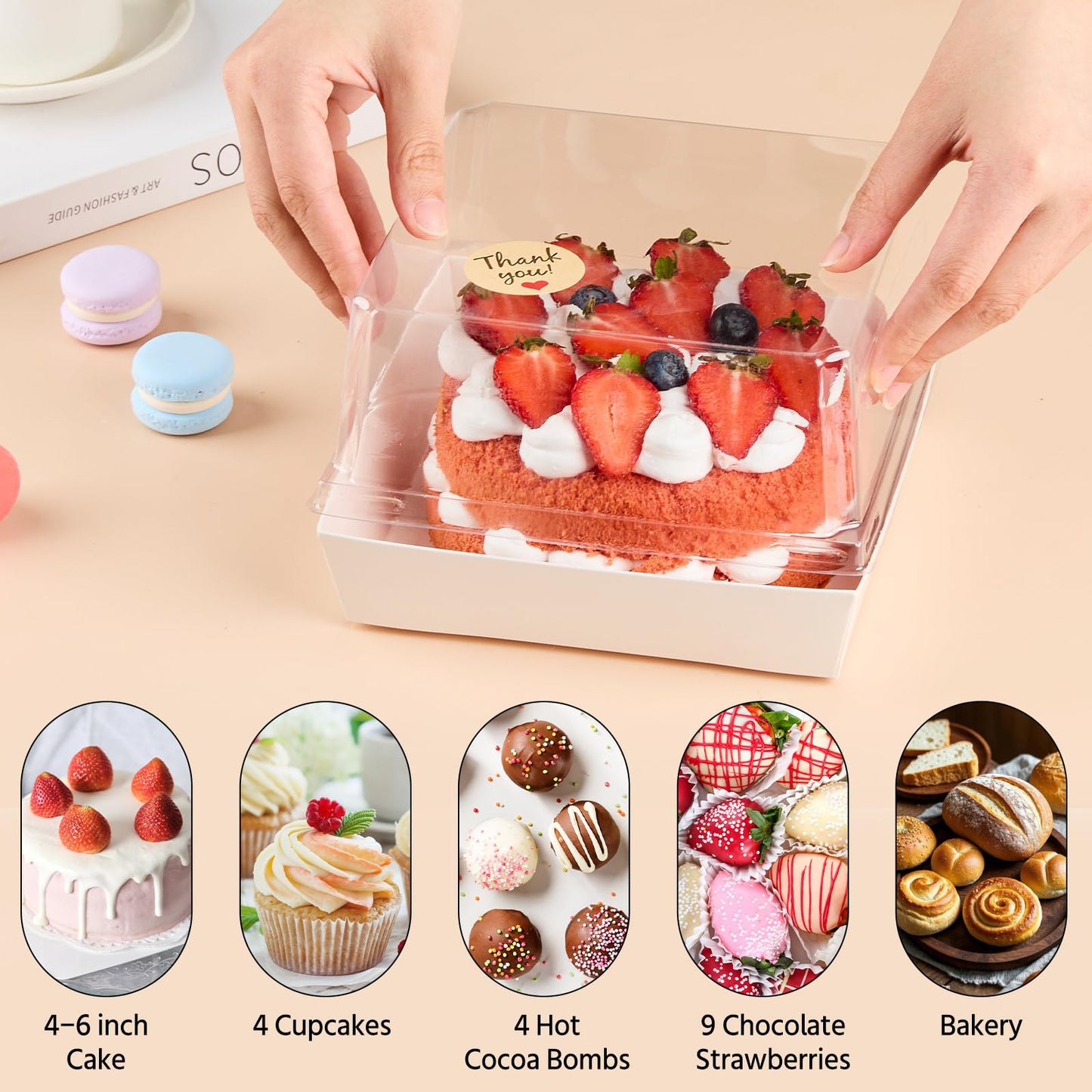 Kucoele 7 x 7 x 4 Inches White Paper Cake Boxes with Clear Lids, 20 Pack Square Charcuterie Boxes Disposable To Go Food Containers for 4-6 Inch Cake, Jumbo Cupcakes, Bakeries