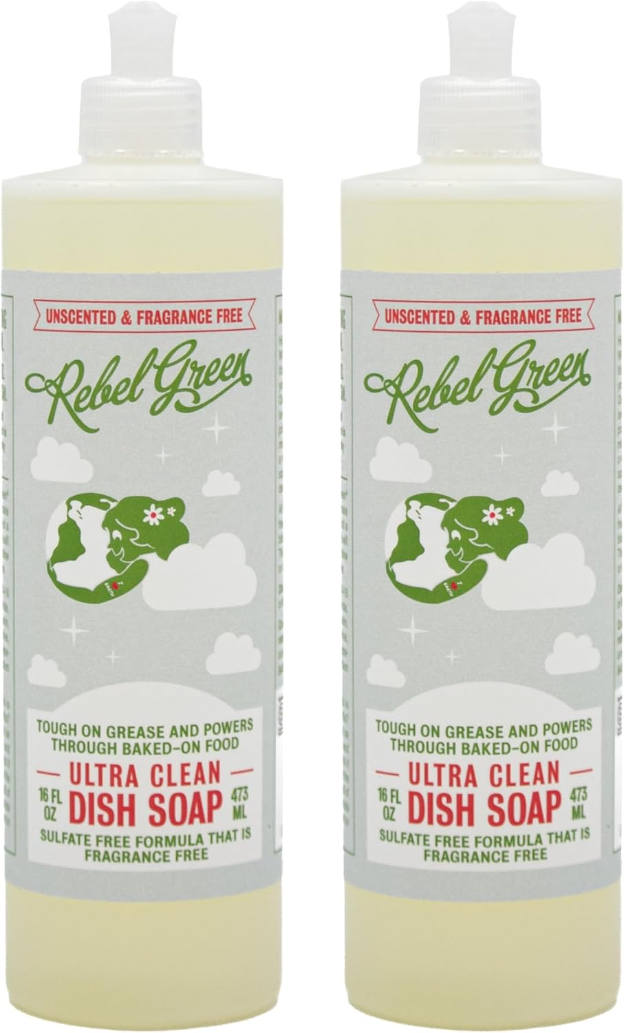 Rebel Green Super Deluxe Dish Soap - Natural Dishwashing Soap - Liquid Dish Detergent - Sustainable Dish Liquid Unscented - (16 oz Bottles, 2 Pack)