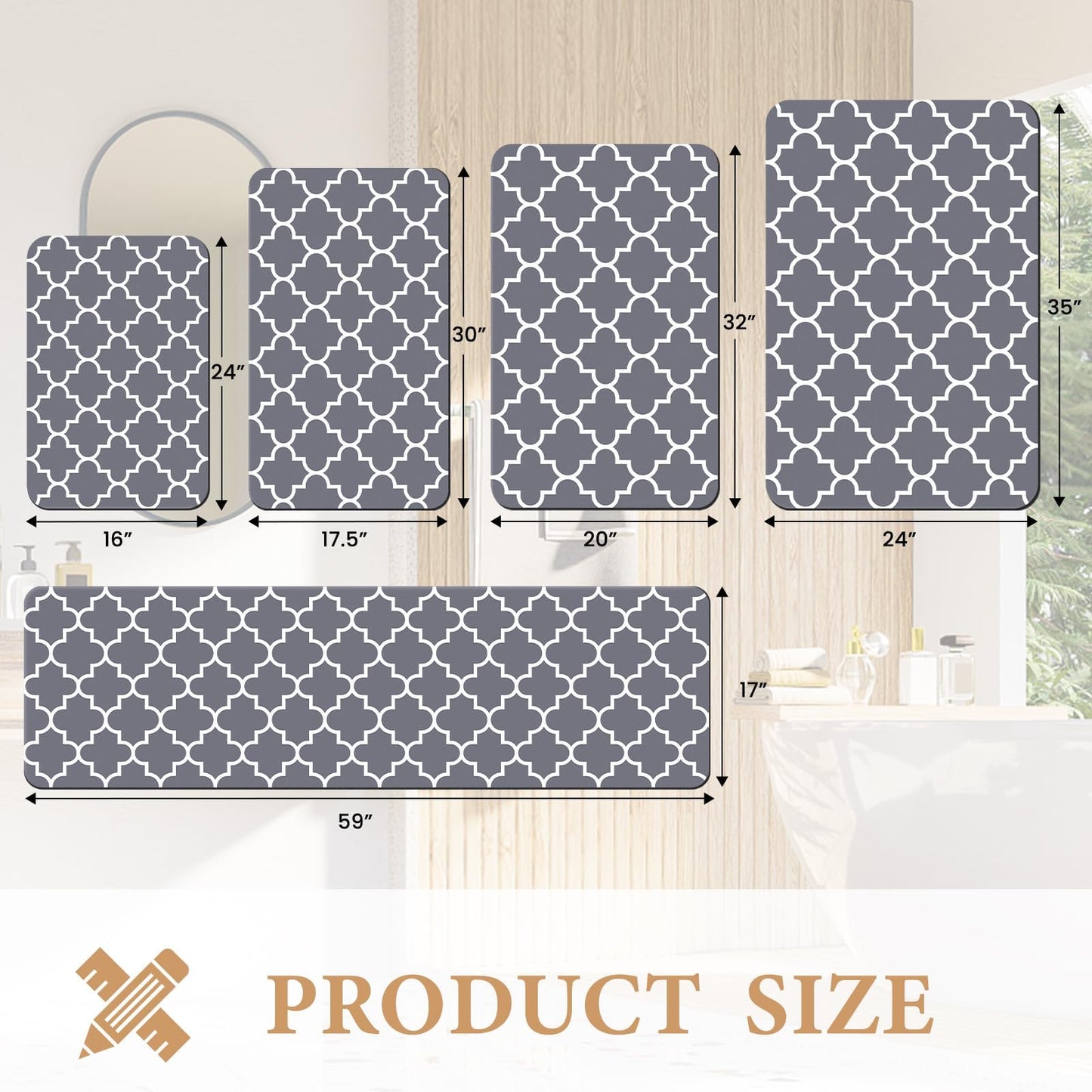 KMAT Bath Mat Super Absorbent Bathroom Rugs Anti-Slip Quick Dry Bath Rug Fits Under Door Washable Bath Rugs for Bathroom Shower Room in Front of Bathtub Sink, Grey 16"x24"