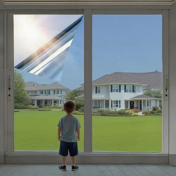 Window Privacy Film One Way Daytime Privacy Static Cling Sun Blocking Static Cling,Frosted Glass Decorative Removable, Reusable, Anti-UV,Heat Blocking, with Tools Black 35x78inch
