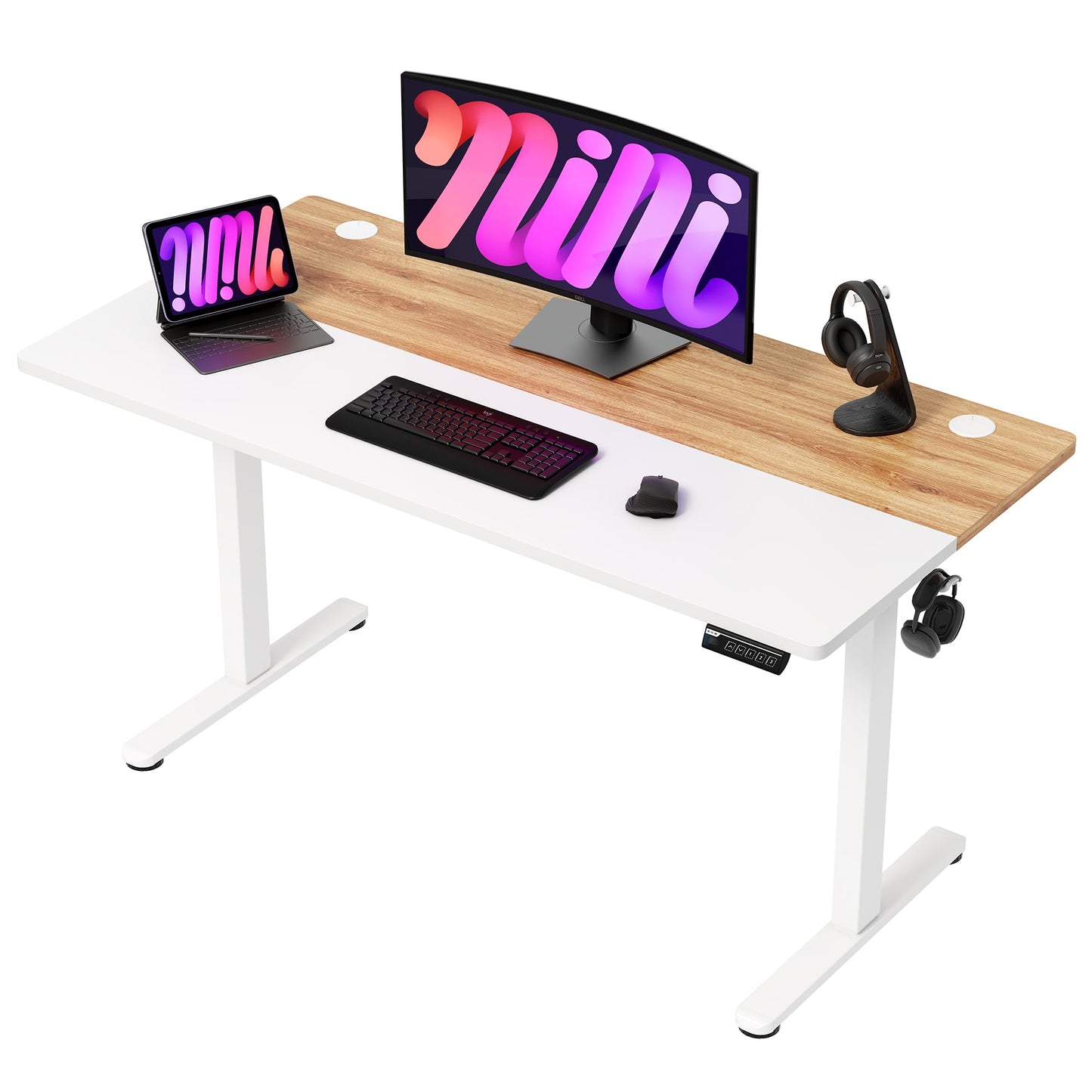 Monomi 47.2 Inch Electric Standing Desk, Height Adjustable Sit Stand Up, Work Home Office Computer PC Desks, Gaming Writing Study Bedroom Rising Table, Nature