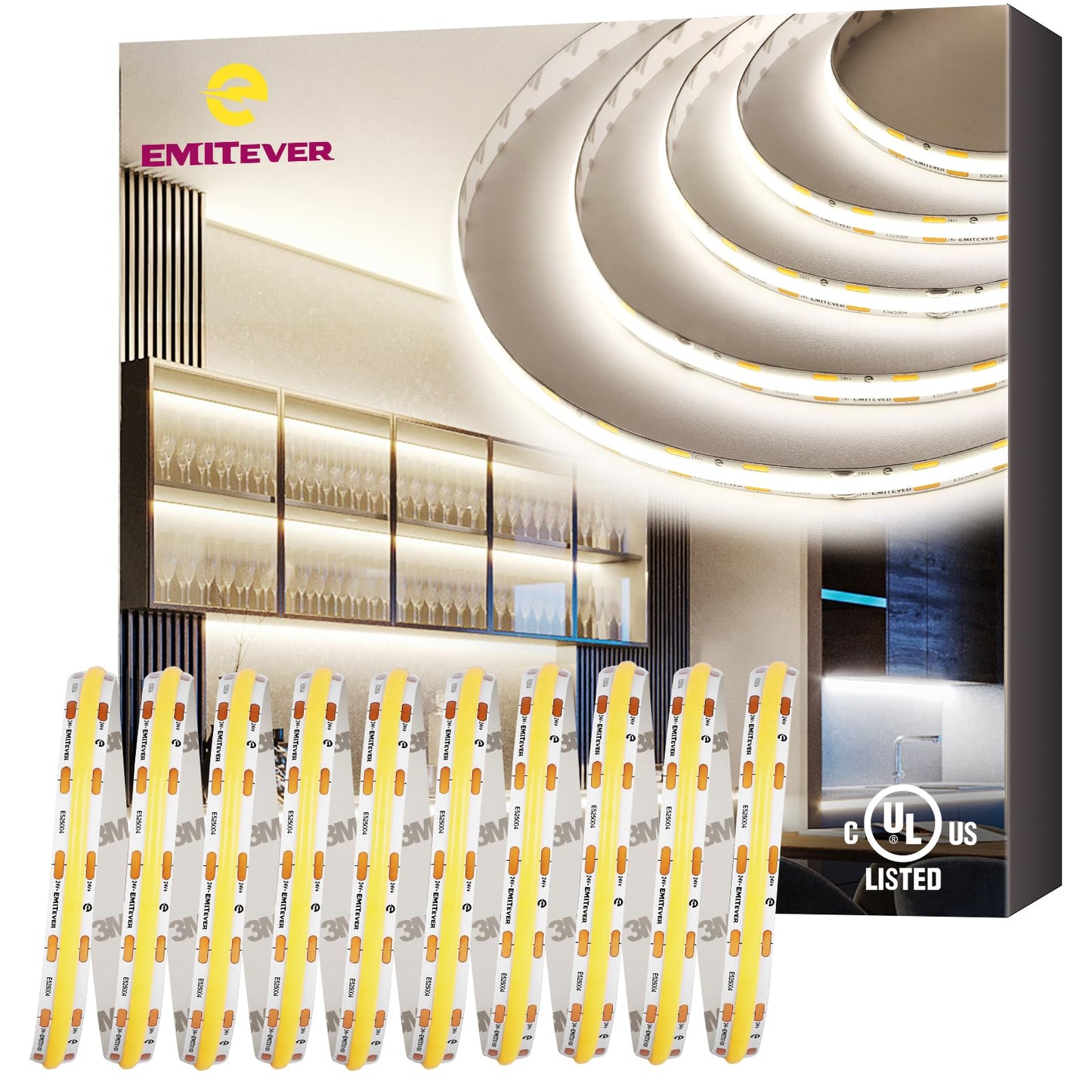 EMITEVER COB LED Strip Lights Neutral White, 4000K Tape Light Premium High Density, 24V, 300+Lumens/ft, 2400LEDs/Spool, Ra 90+, 16.4ft, 3W/ft, UL Listed 5 Year Warranty (Power Supply Sold Separately)