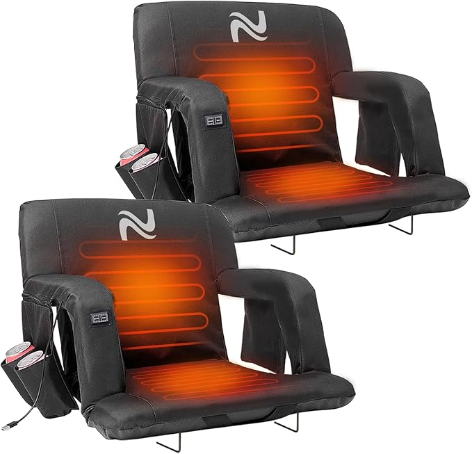 NAIZEA Wide Heated Stadium Seat for Bleachers w/Back Support & Cushion, Portable Bleacher Seats Foldable Stadium Chair with Armrests for Sports Events, Outdoor, Camping, Hiking-No Power Bank