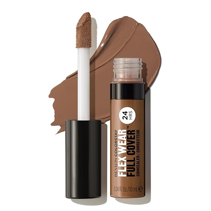 Revlon ColorStay Flex Wear, Full Cover Non-Creasing Concealer, Infused with Hyaluronic Acid & Vitamin E, Flexible Longwear, 075 Hazelnut, 0.34 fl oz.