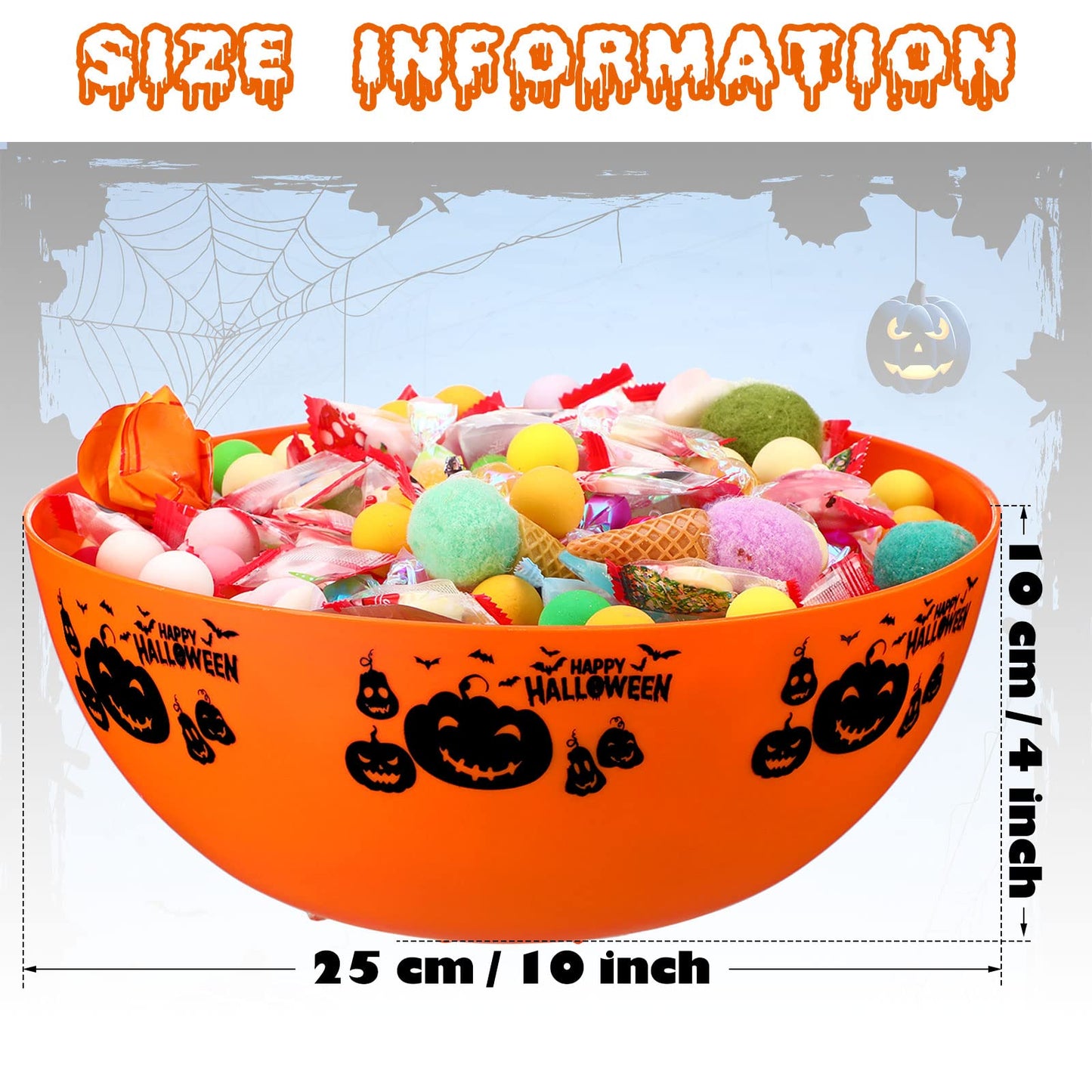 Funtery 6 Pcs Halloween Plastic Trick Treat Candy Bowls - Large Serving Bowls for Party Decor (Ghost, Pumpkin, Bat)